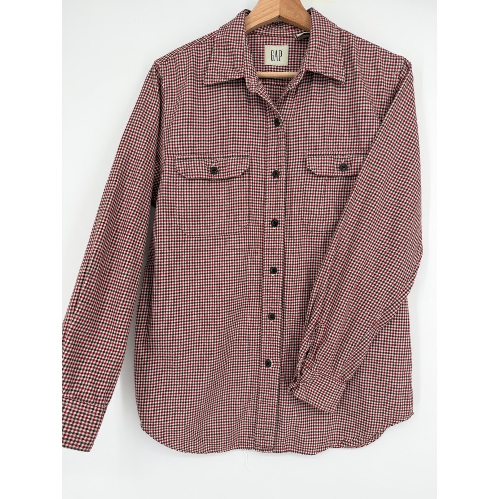 Vintage GAP 90s Women's Cotton Button Up Long Sleeve Flannel Shirt Houndstooth
